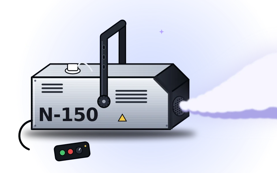 Illustration: Nebelmaschine Eurolite N-150 mit Nebelstoss und Fernbedienung